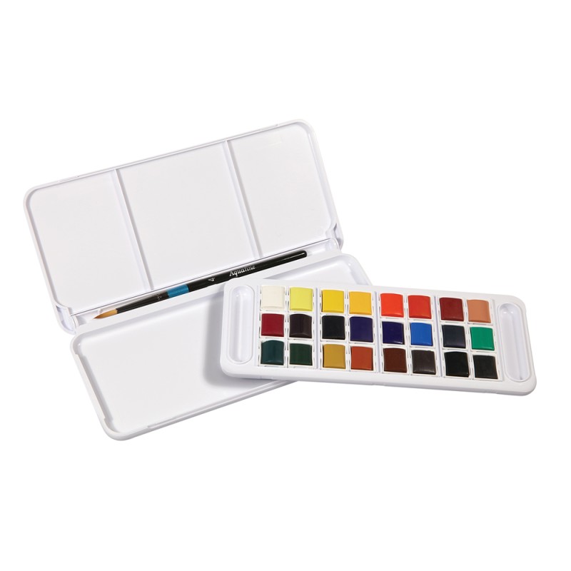 Boîtes aquarelle Aquafine en 1/2 godets + pinceau