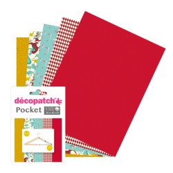Pochette 5 papiers Décopatch Pocket n°23, feuilles 30x40cm assorties