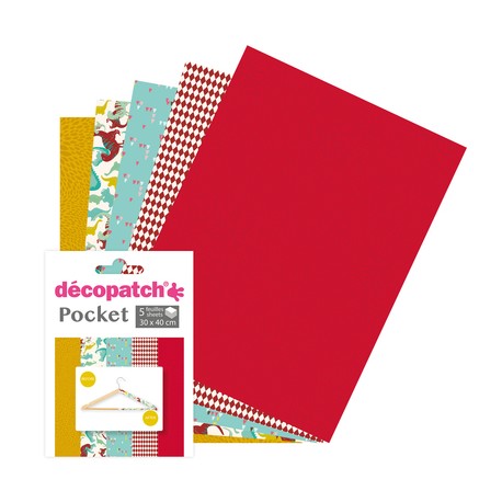 Pochette Décopatch Pocket n°23, 5 feuilles 30x40 cm assorties