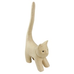 Chat naïf à longue queue en papier maché - 13,5x7x32 cm