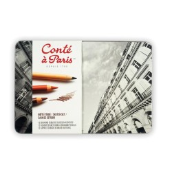 Boîte métal Etude Conté à Paris 12 pcs - Crayons à Esquisse et dessin