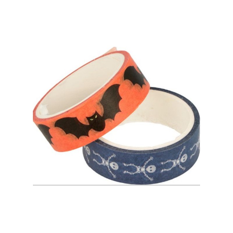 Masking Tape Halloween 5x15mm x2 pcs - Chauve-souris et squelette