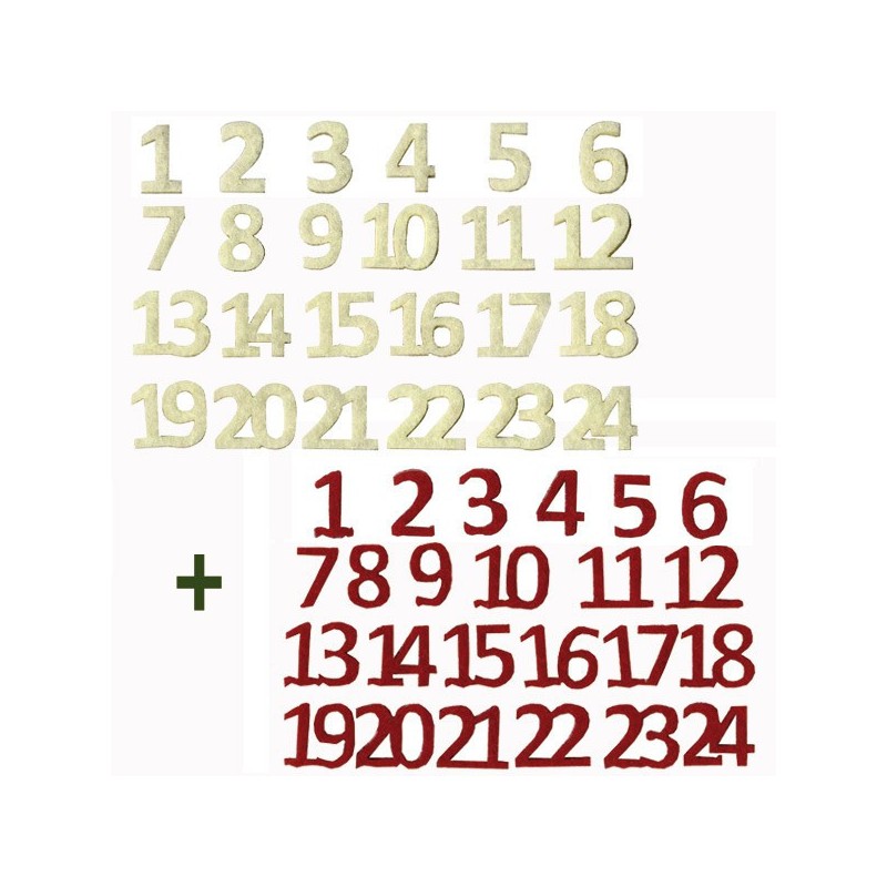 Set de 2x24 chiffres calendrier de l'Avent en feutre blanc et rouge