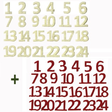 Set de 2x24 chiffres calendrier de l'Avent en feutre blanc et rouge