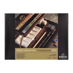 Coffret bois Professional aquarelle Rembrandt 28 demi-godets + accessoires