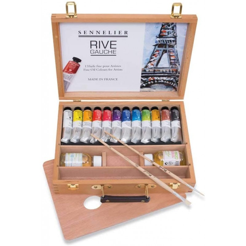 Coffret huile Rive Gauche Sennelier12x40ml en bois pour peintre