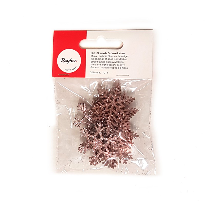 Miniatures en bois Flocons de neige rosés ø3,5cm x10pcs