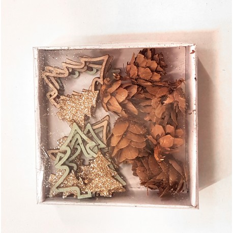Miniatures en bois mix sapins et pommes de pin ø2-4cm x16pcs