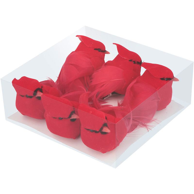 Set oiseaux sur pince x6pcs - Cardinal rouge