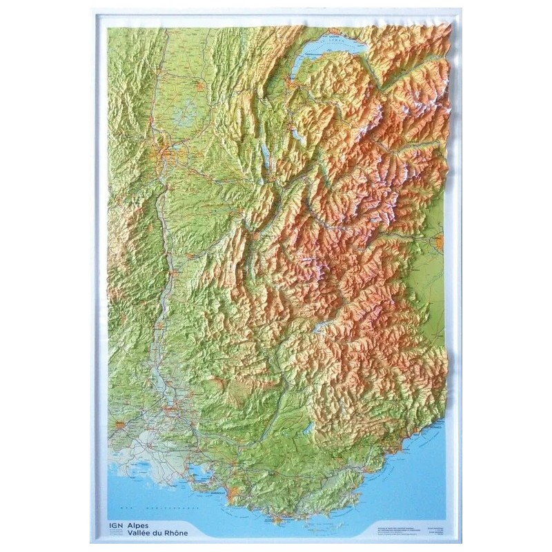 Carte en relief IGN Alpes / Vallée du Rhône - 80x113 cm