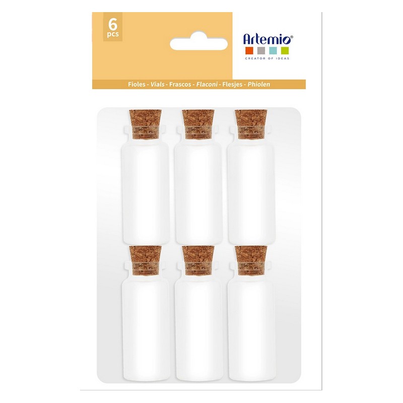 Set de 6 fioles en verre 22x62mm avec bouchon en liège