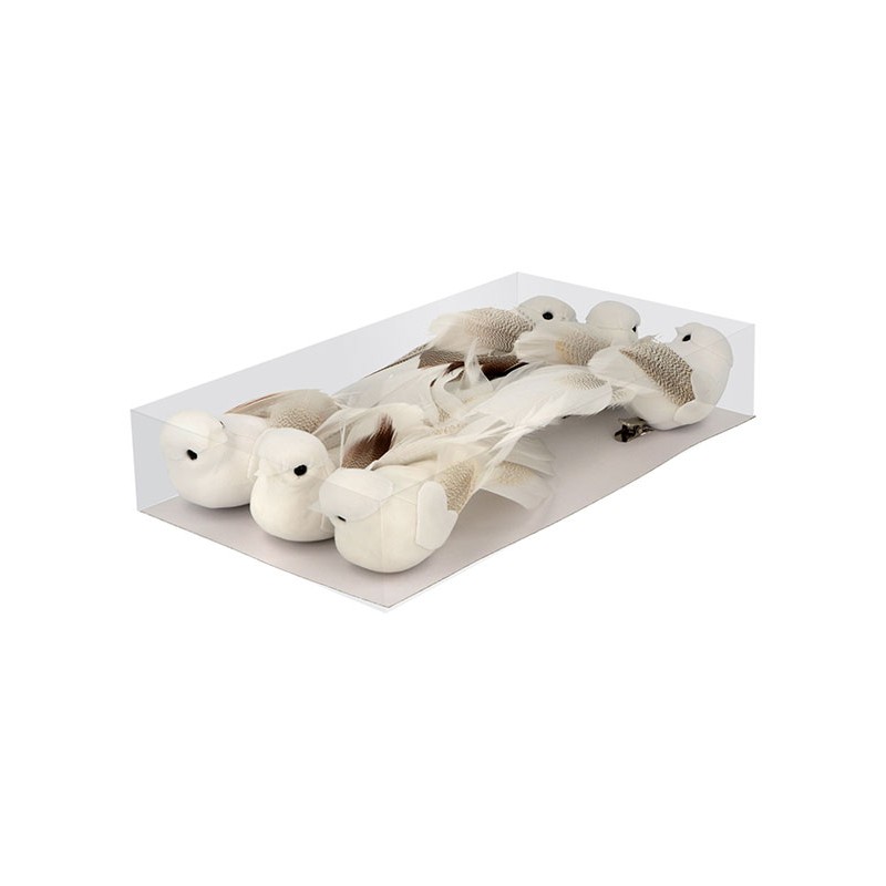 Set oiseaux sur pince x6pcs - Oiseaux blancs