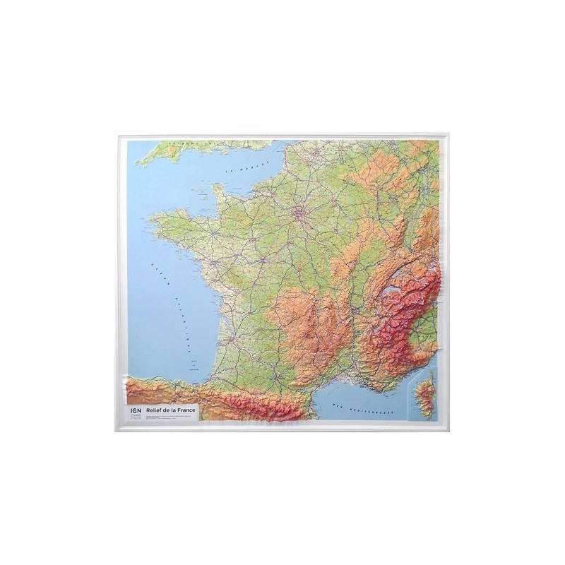 Carte murale IGN en relief de la France 94x114 cm