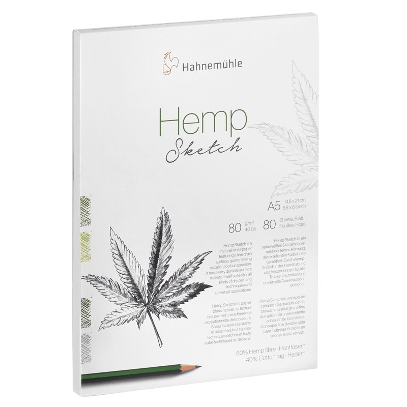 Blocs de dessin Hemp (Chanvre) 80g/m², 80 fls collées petit côté