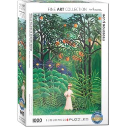Puzzle 1000 pièces - Femme se promenant dans une forêt exotique de Rousseau