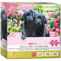Puzzle 500 pièces - Labradors noirs dans une boîte rose