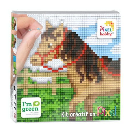 Kit Créatif Pixel tableau 12x12cm - Cheval au pré