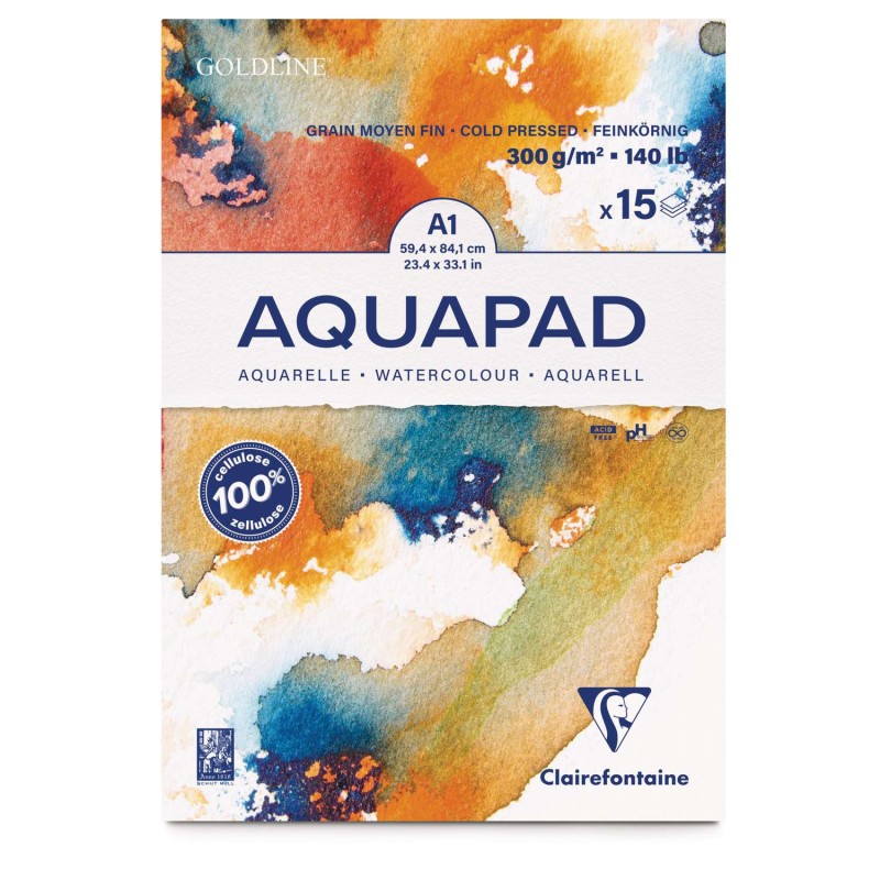 Bloc aquarelle Goldline Aquapad 300g/m², fls collées un côté