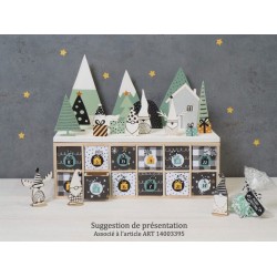 Calendrier de l'Avent rectangle en bois 24 tiroirs 33,5x20,5x11,5cm