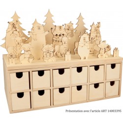 Calendrier de l'Avent rectangle en bois 24 tiroirs 33,5x20,5x11,5cm