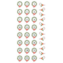 Stickers puffies XL Calendrier de l'Avent 1 à 24 Couronnes de Noël