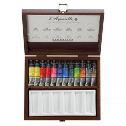 Coffret bois 12 tubes aquarelle extra-fine Sennelier