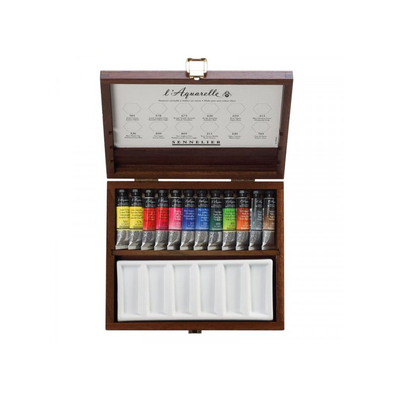 Coffret bois 12 tubes aquarelle extra-fine Sennelier