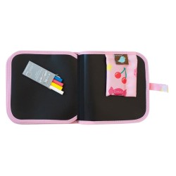 Carnet ardoise réutilisable 20x20cm + 4 crayons - Licorne