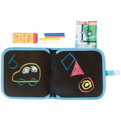 Carnet ardoise réutilisable 20x20cm + 4 crayons - Sous-marin