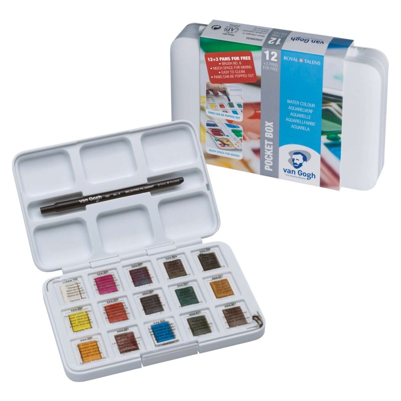 Pocketbox plastique aquarelle Van Gogh de 12 + 3 demi-godets