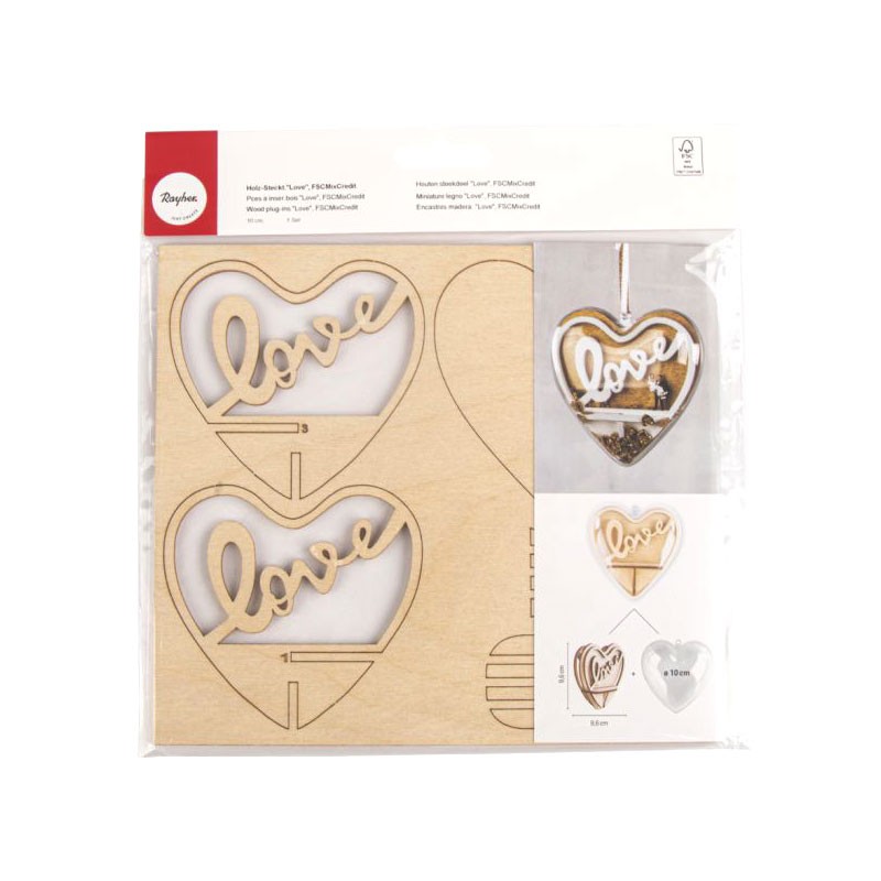 Set de pièces en bois à insérer coeur, Love, Ø10cm