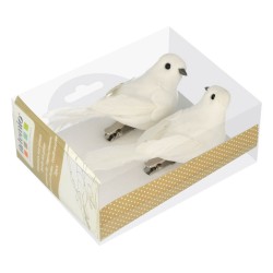 Set oiseaux blancs sur pince 10x3,5x4,5cm x2pcs