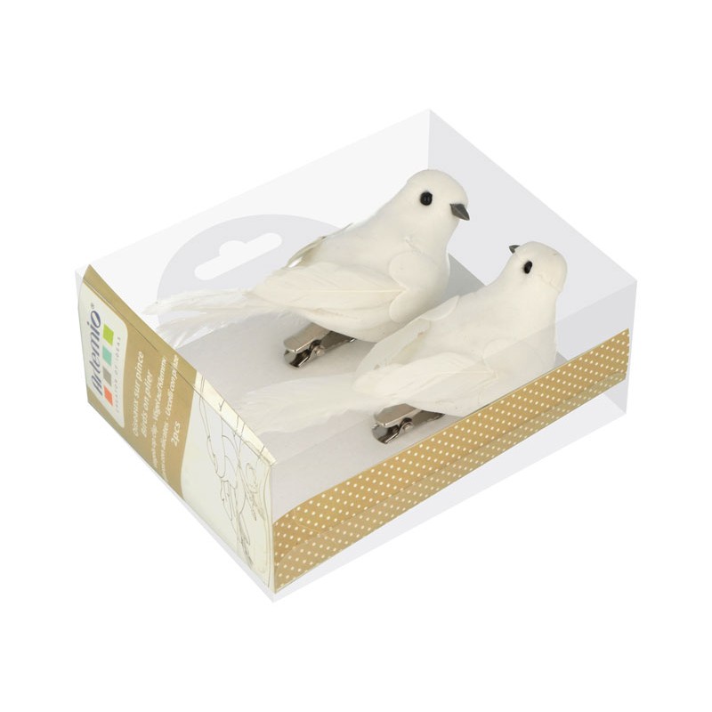 Set oiseaux blancs sur pince 10x3,5x4,5cm x2pcs