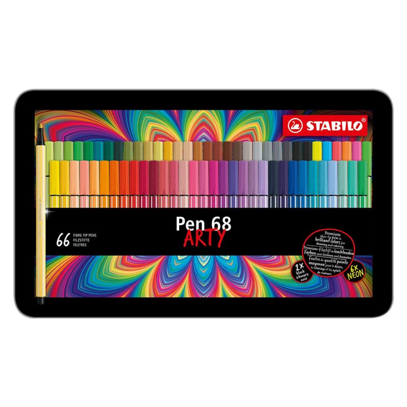 Boîte métal Stabilo Pen 68 Arty x66 feutres Pen 68 pour coloriage