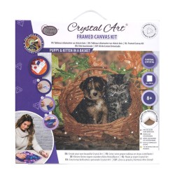 Kit tableau à diamanter Crystal Art 30x30cm - Chiot et chaton dans un panier