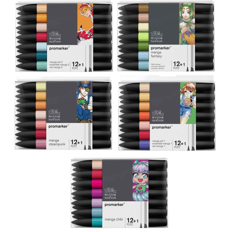 Sets de 12 feutres Promarker Manga + 1 Blender