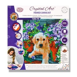 Kit tableau à diamanter Crystal Art 30x30cm - Chien et fleurs