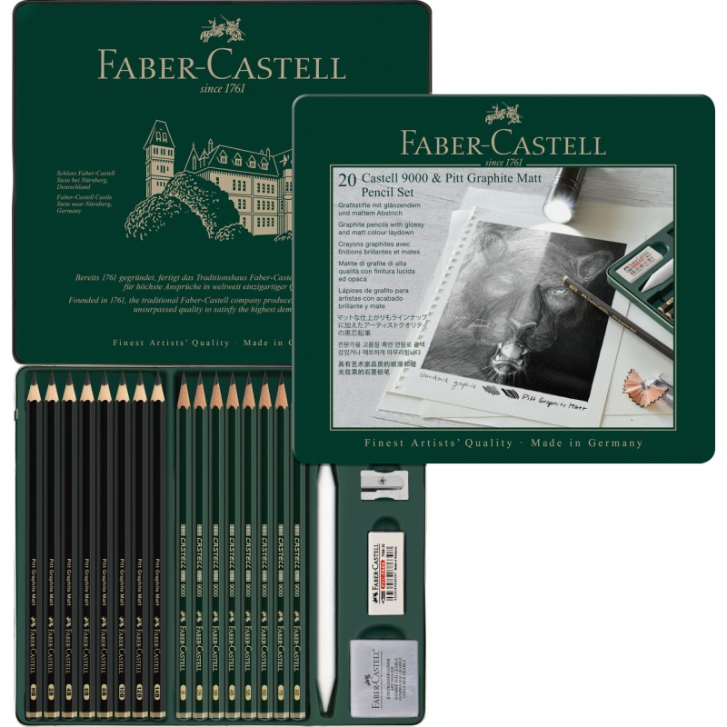Boîte métal crayons graphite Castel 9000 et Graphite Matt x20 pcs
