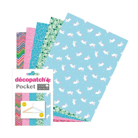 Pochette Décopatch Pocket n°30, 5 feuilles 30x40 cm assorties