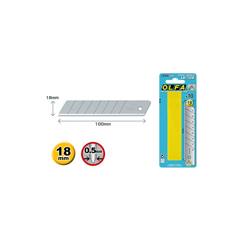 Etui de 10 lames pour cutter 18 mm Olfa 
