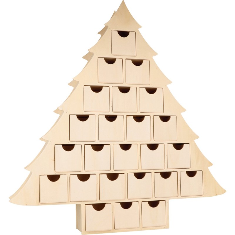 Calendrier de l'Avent Sapin en bois 45x43.5x6.5 cm