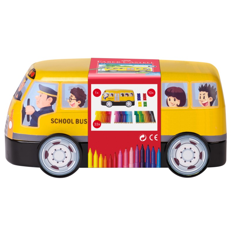 Coffret Bus scolaire en métal de 33 feutres de coloriage Connector