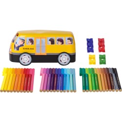 Coffret Bus scolaire en métal de 33 feutres de coloriage Connector