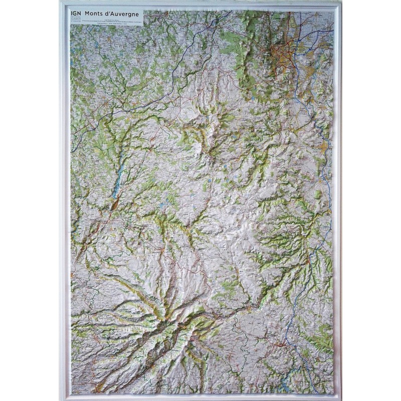 Carte en relief IGN Monts d'Auvergne - 80x113 cm