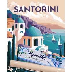 Peinture par numéros 40x50cm sur toile roulée - Affiche vintage Santorin