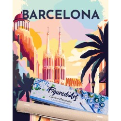 Peinture par numéros 40x50cm sur toile roulée - Affiche vintage Barcelone