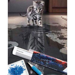 Broderie diamant 40x50cm sur toile roulée - Reflet chaton et tigre