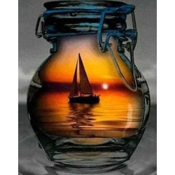 Broderie diamant 40x50cm sur toile roulée - Pot et voilier