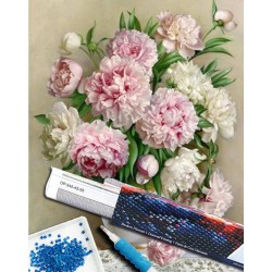 Broderie diamant 40x50cm sur toile roulée - Bouquet de pivoines