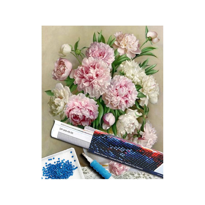 Broderie diamant 40x50cm sur toile roulée - Bouquet de pivoines